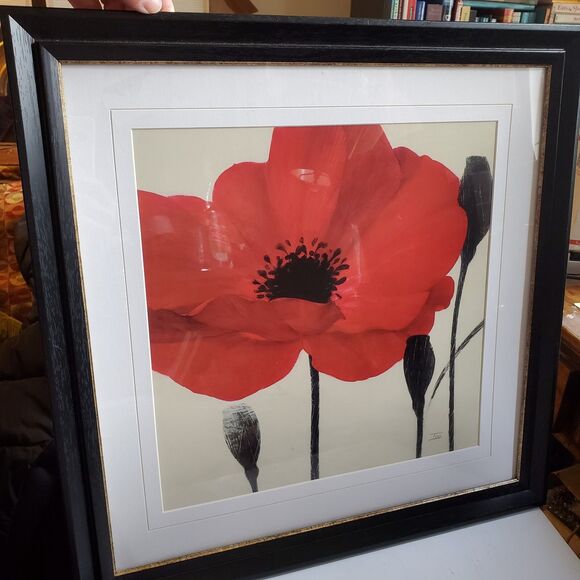 Rare Ivo Stoyanov Print Framed & Signed, Garnet Red Poppy, 17"